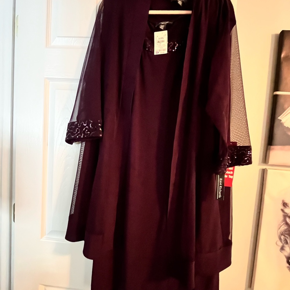 R&M Richards Elegant Plum Long Sleeve Dress